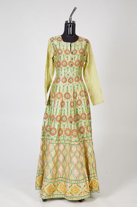 cotton pure dark raw apple green gown