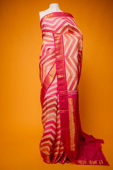 silk pure dark cream light salmon peach dark salmon pink saree with blouse