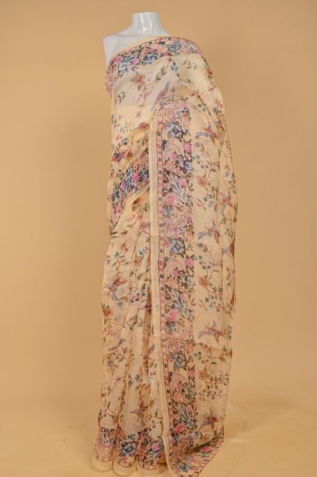 organza dark cream saree with blouse
