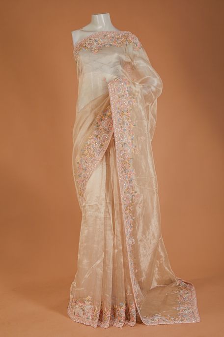 organza natural beige tussar saree with blouse
