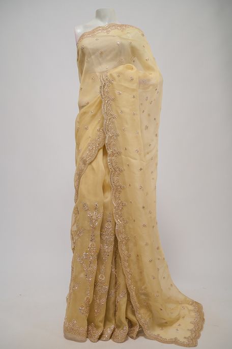 organza natural beige tussar saree with blouse