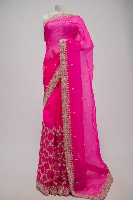 organza fuschia pink saree with blouse