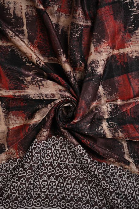 Mashroo natural beige tussar dark burgundy grape dark terracotta orange fabric