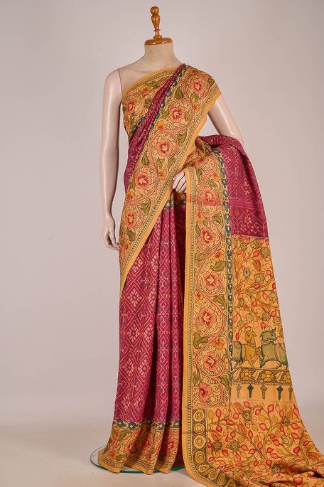 tussar dark burgundy maroon saree with blouse