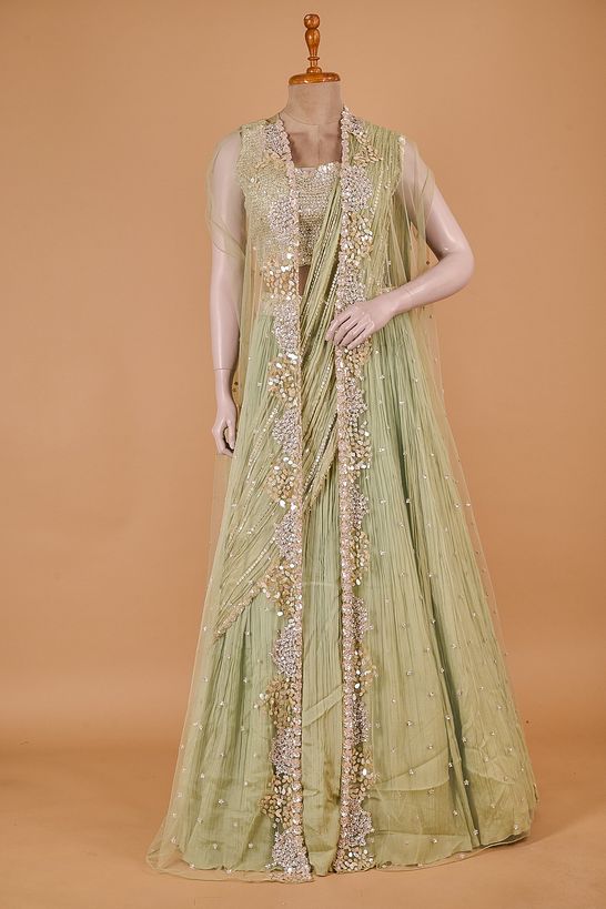crepe net / tule cool mint sea green ghagra choli ready to wear