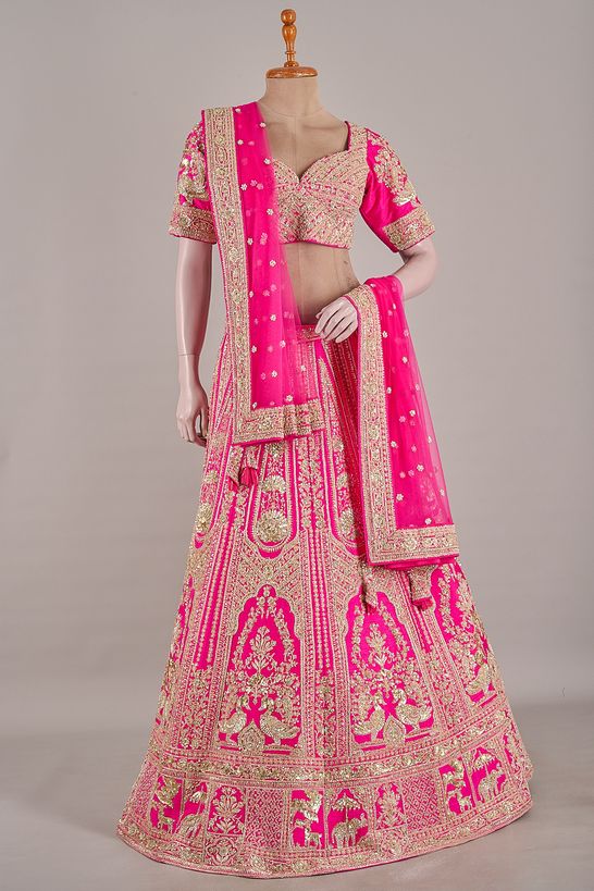 dupion net / tule fuschia pink ghagra choli ready to wear