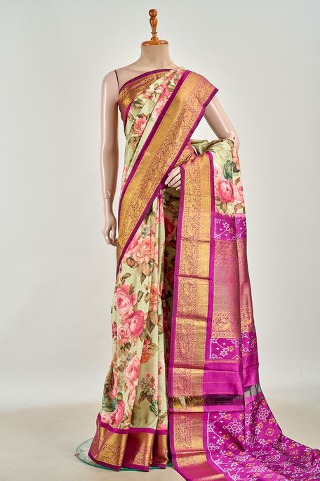 silk light raw apple green saree with blouse