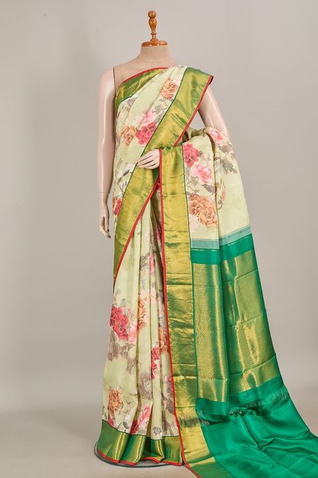 silk raw apple green saree with blouse