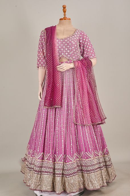 georgette net / tule light burgundy mauve burgundy wine gown with dupatta