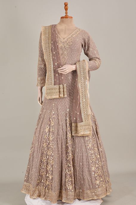georgette net / tule light burgundy grape gown with dupatta