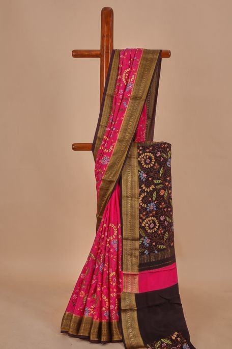crepe fuschia pink saree with blouse