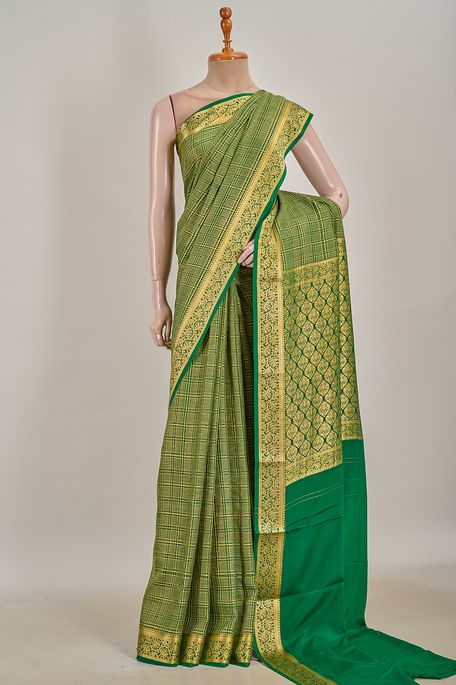 Mysore crepe bottle green saree with blouse