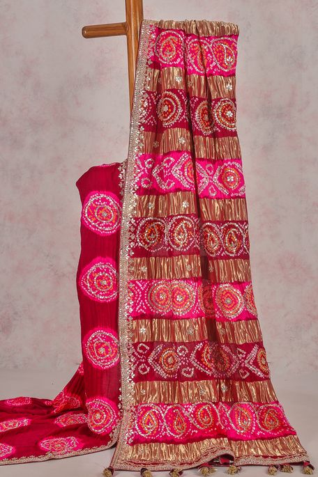 Bandhini satin dark magenta pink saree with blouse