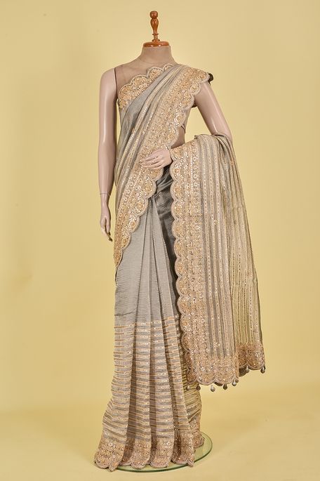 organza tissue charcoal grey saree with blouse