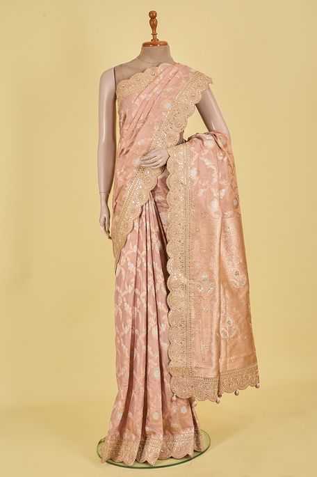 silk tissue salmon onion pink saree with blouse