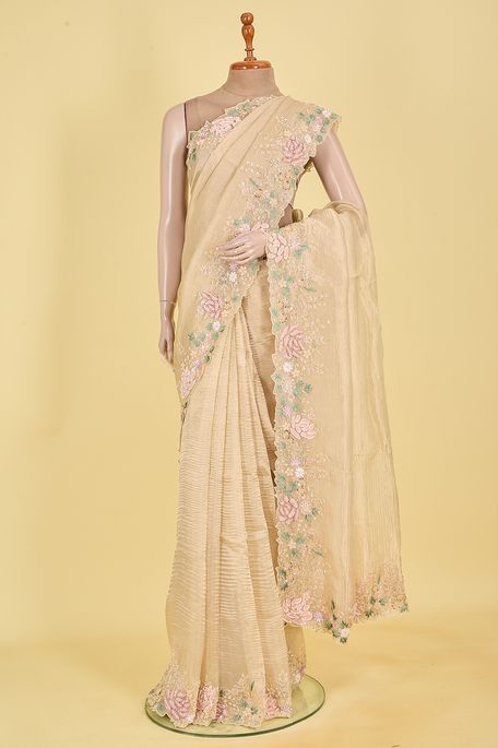 organza tissue natural beige tussar saree with blouse