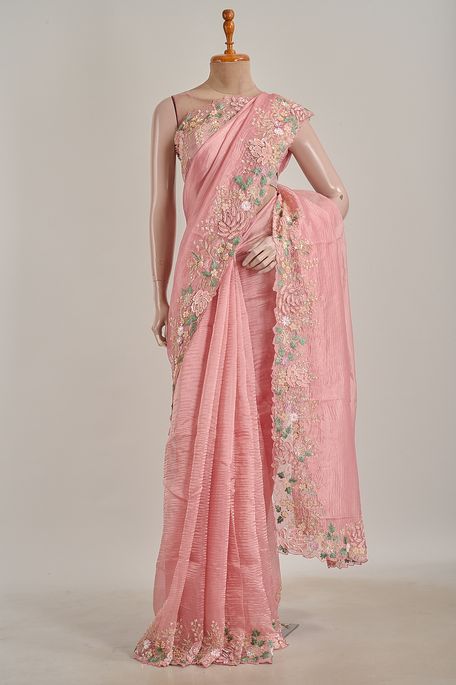 organza tissue lavender pink saree with blouse