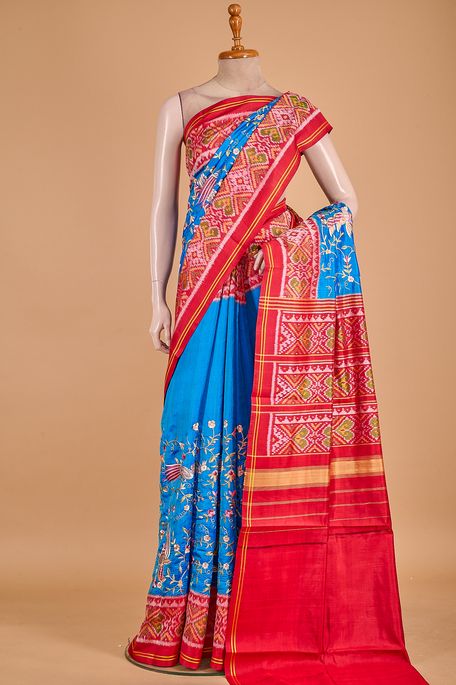 silk turquoise blue saree with blouse
