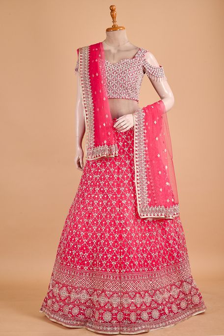 net / tule strawberry pink ghagra choli ready to wear