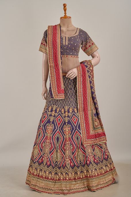 crepe dupion indigo blue ghagra choli ready to wear