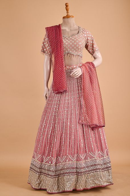 georgette net / tule dark burgundy maroon dark onion pink ghagra choli ready to wear