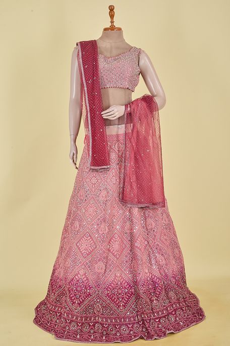 georgette net / tule dark burgundy maroon light lavender pink ghagra choli ready to wear