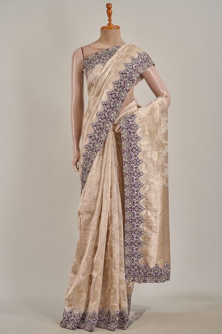 organza tissue light steel grey saree with blouse