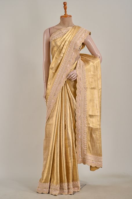 organza tissue light khakhi green brown saree with blouse