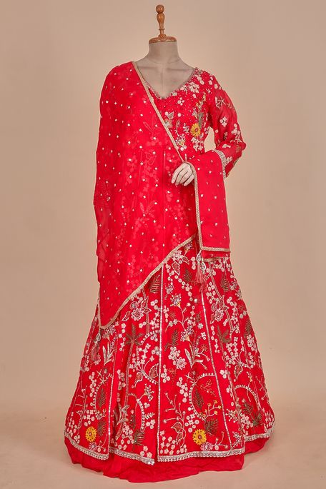 crepe organza fuschia pink ghagra choli ready to wear