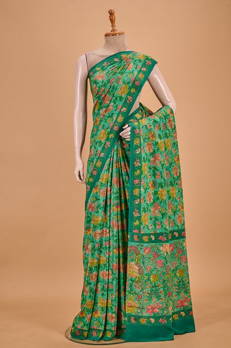 crepe dark mint cream sea green saree with blouse