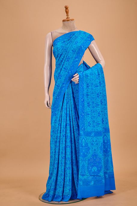 crepe sapphire aqua blue saree with blouse