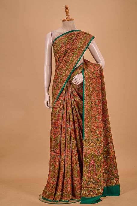 crepe dark burgundy maroon dark raw apple green saree with blouse