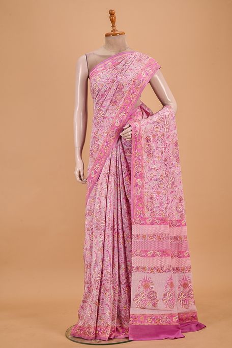 crepe light lavender purple saree with blouse