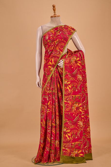 crepe maroon saree with blouse