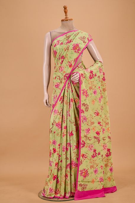 crepe raw apple green saree with blouse