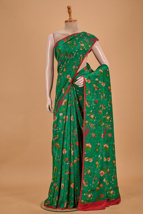 crepe bottle green saree with blouse