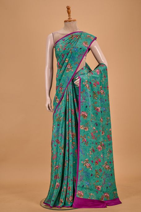 crepe fern green saree with blouse
