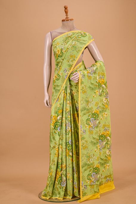 crepe raw apple green saree with blouse