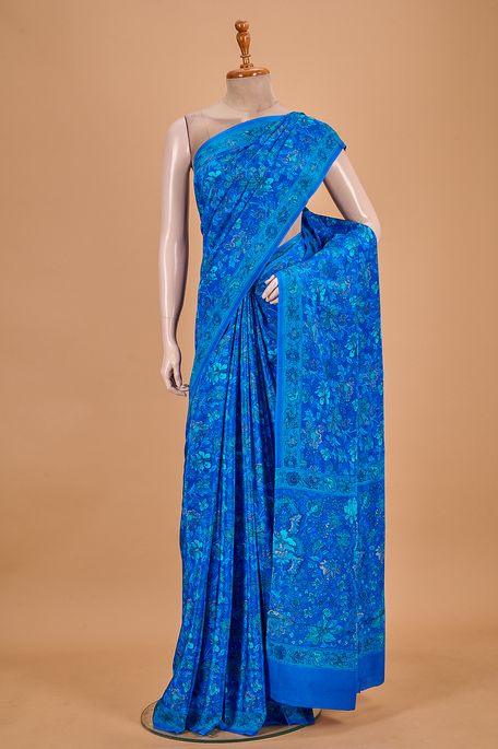 crepe dark marine blue saree with blouse