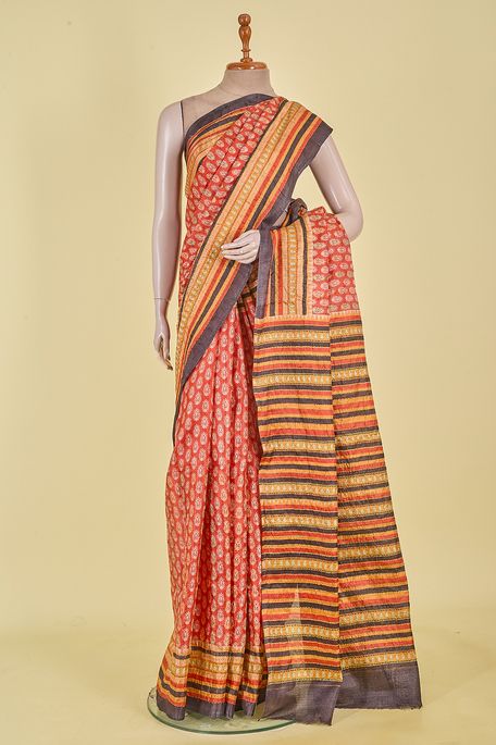 tussar blood red saree with blouse