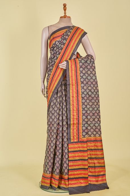 tussar black saree with blouse