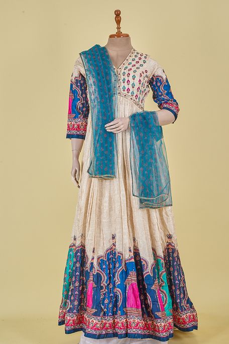 dupion net / tule light beige jungle sea green gown