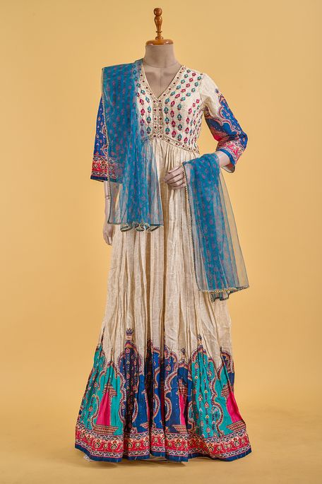 dupion net / tule light beige jungle sea green gown