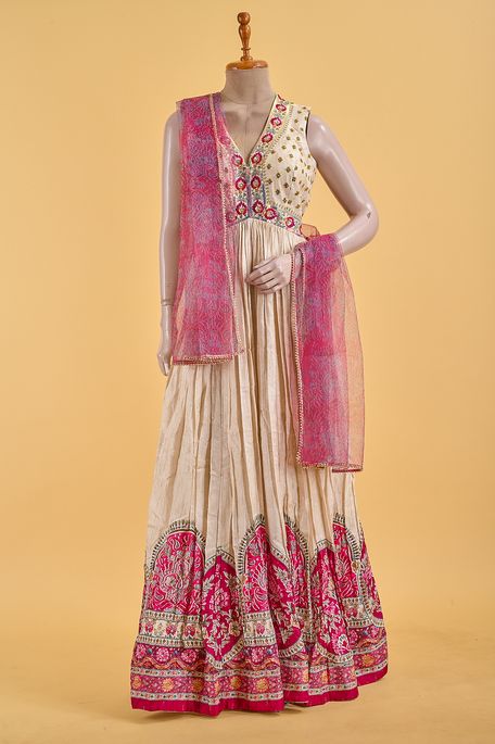 dupion net / tule light beige magenta pink gown