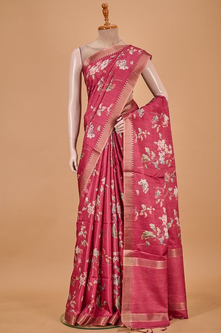 tussar dark lavender pink saree with blouse