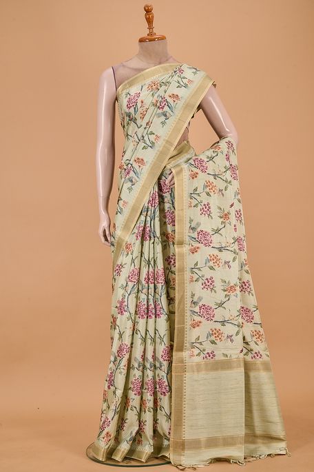tussar earth olive green saree with blouse
