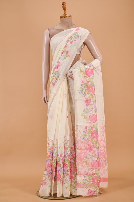 linen light beige saree with blouse