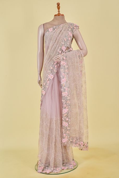 net / tule light steel grey saree with blouse