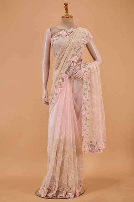 net / tule light baby pink saree with blouse