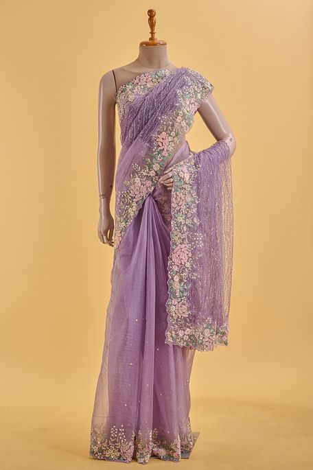 net / tule burgundy purple saree with blouse